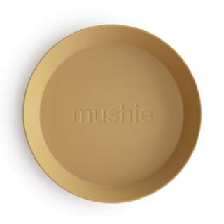 Mushie BPA-mentes műanyag kerek lapostányér - mustársárga