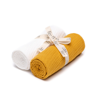 ESECO by T-tomi prémium minőségű BIO muszlin textil pelenka, fehér-mustár, 2db