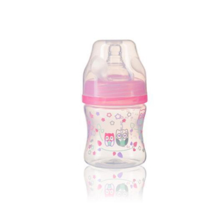 BabyOno szélesnyakú anticolic műanyag cumisüveg 120ml rózsaszín