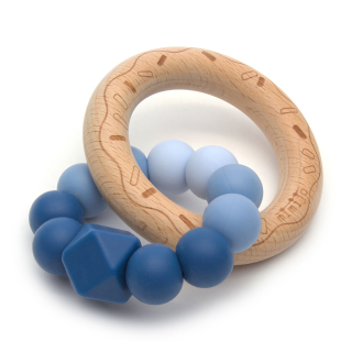 Mimijo bükkfa-szilikon 1 gyűrűs rágóka, Kék