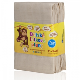 T-tomi ECO prémium minőségű fehérítetlen tetra textil pelenka, 70x70cm, 10db