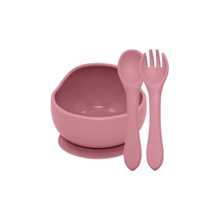 Petite&Mars TAKE&MATCH Szilikon 2 részes étkészlet, tál+evőeszközök, rózsaszín