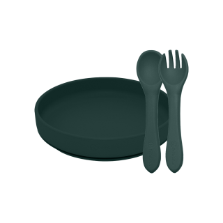 Petite&Mars TAKE&MATCH Szilikon 2 részes étkészlet, tányér+evőeszközök, zöld