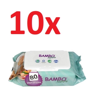 Bambo Nature nedves törlőkendő MEGA PACK, 10 x 80 db