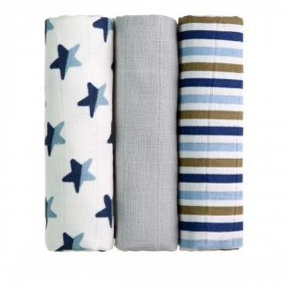 T-tomi prémium minőségű tetra textil pelenka, 70x70cm, kék csillagok, 3db