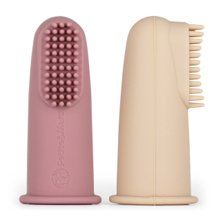 Petite&Mars Szilikon ujjra húzható fogkefe szett tokkal, 2db, rózsaszín+homok