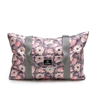 T-Tomi Shopper bag extra nagy prémium anyagú bevásárlótáska 40x60cm, Szürke virágok