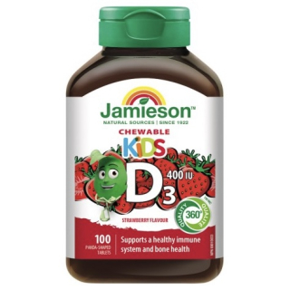 Jamieson D3-vitamin Kids 400IU rágótabletta gyerekeknek, eper ízű, 100db
