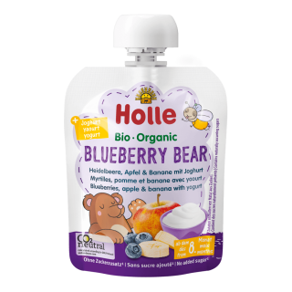 Holle Bio Blueberry Bear – Áfonya, alma és banán joghurttal, 8. hónaptól, 85g